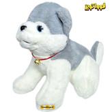 عروسک سگ هاسکی چشم کریستالی قلاده دار سایز 30cm