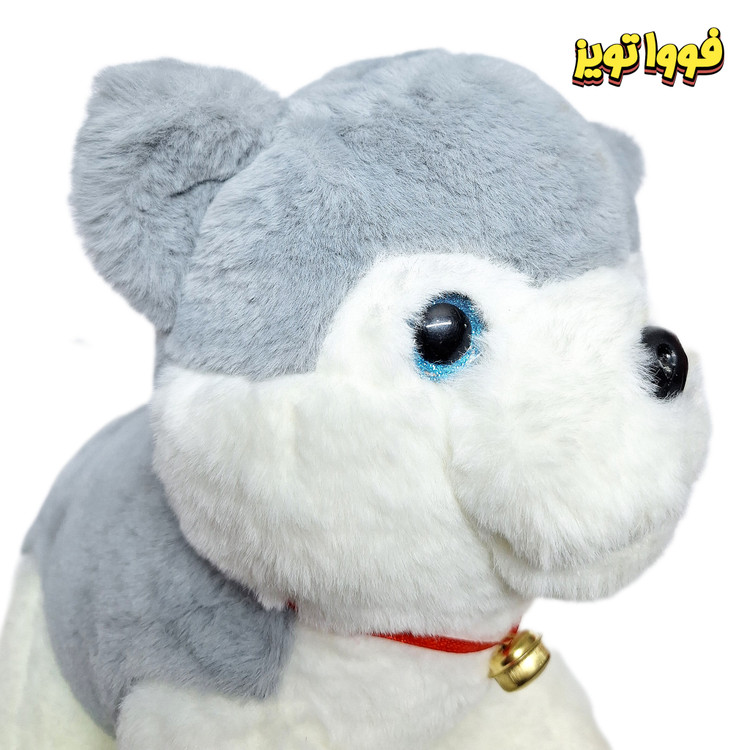 عروسک سگ هاسکی چشم کریستالی قلاده دار سایز 30cm