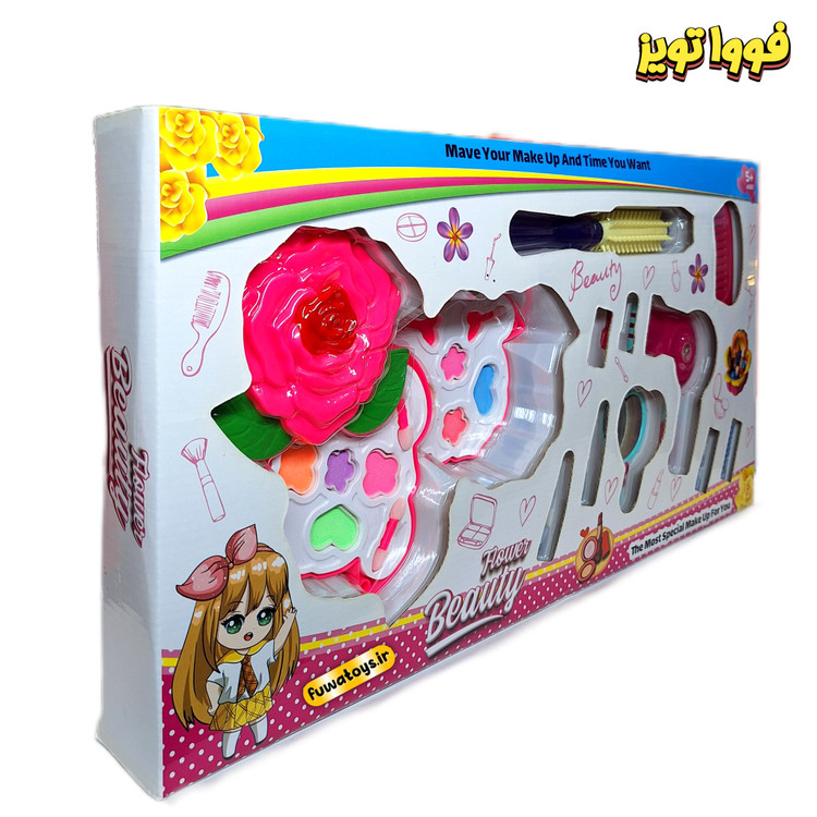 ست آرایشی کودک طرح گل رز بهمراه لوازم قابل استفاده و ضد حساسیت مناسب کودکان ۵ سال به بالا